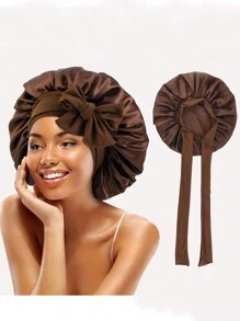 1 件女士粉色弹力绑带长缎面丝绸帽子发帽卷发裹发睡帽适合长发、辫子、脏辫、卷发丝绸帽子缎面帽子蝴蝶结