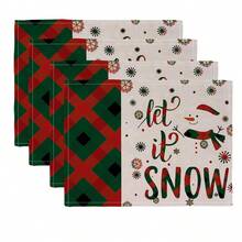 1/4 miếng lót đĩa họa tiết bông tuyết Let It Snow, miếng lót bàn bếp bằng vải lanh, đồ dùng nhà bếp, đồ trang trí tiệc cưới - Nhiều màu - Xem 5