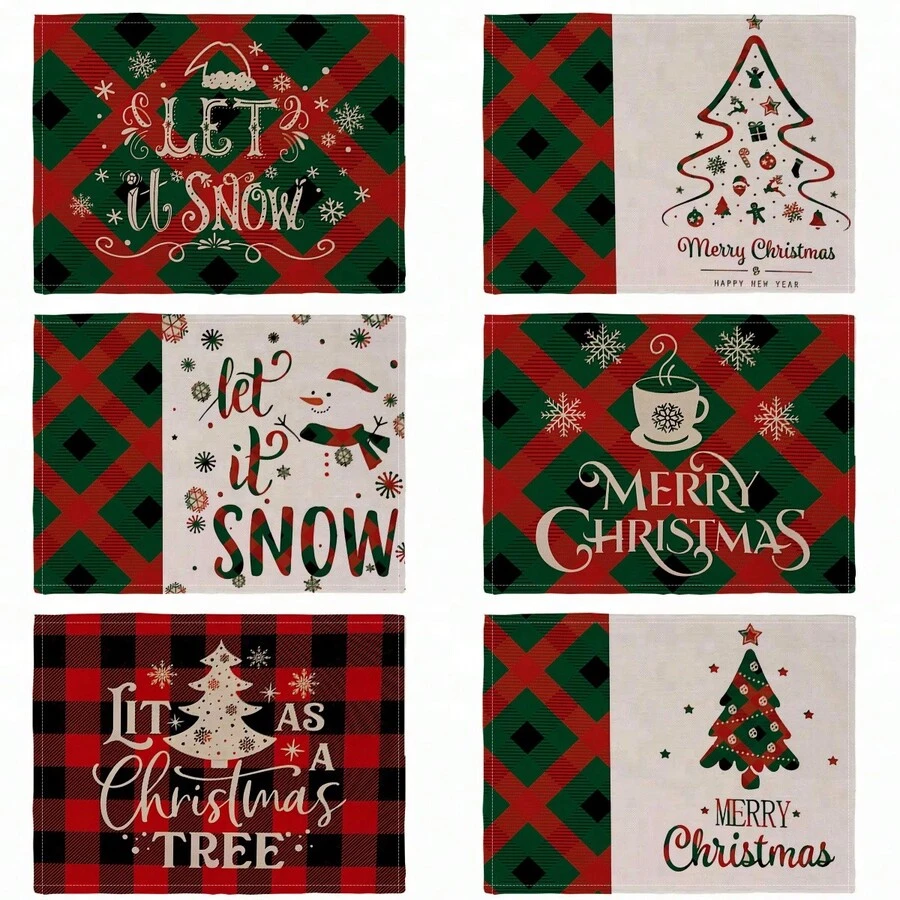 1/4 miếng lót đĩa họa tiết bông tuyết Let It Snow, miếng lót bàn bếp bằng vải lanh, đồ dùng nhà bếp, đồ trang trí tiệc cưới - Nhiều màu - Xem 1
