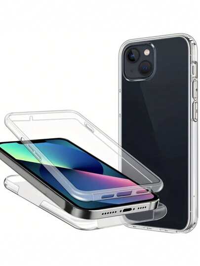 Apple 360° Front+Back Case,2 In 1 Full Cover TPU Soft Frame + PC Hard Panel Shockproof Anti-Yellowing Phone Protective Case Compatible With Iphone 16, Redmi Note, OPPO Smartphones Waterproof Anti-Fall Scratch Resistant