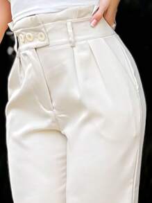 EMILI LLANAMODA Women's Tailored Straight Trousers With Differentiated Ruched Pleats Casual - 米色 - 查看 4