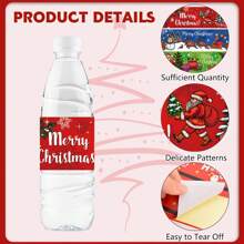 24 piezas de etiquetas para botellas de agua para decoraciones de fiesta de Navidad, etiquetas a prueba de agua con tema navideño para botellas de agua, suministros para fiestas como adornos navideños - Multicolor - Ver 3