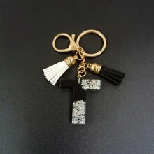 1 件 A-Z 字母休闲可爱黑色钥匙扣吊坠，夏季、秋季、春季、节日、生日、背包配件的优雅礼物