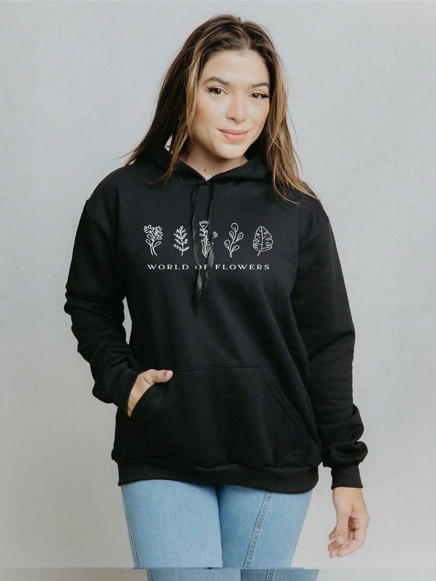 Cold Blouse Cotton Sweatshirt Women's Basic Kangaroo Print Various Colors 5291 - màu đen - Xem 1