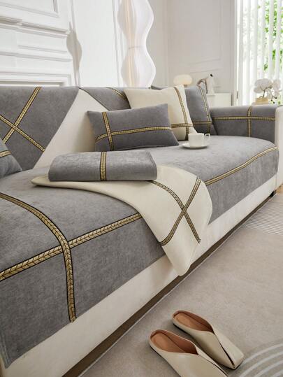 1 件波西米亚风格雪尼尔沙发垫套，适用于家庭客厅高端沙发，四季宠物友好型防滑防刮