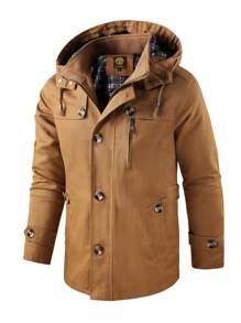 LEDUNTINO Giacca casual da uomo con bottoni, stile cargo, adatta come regalo per marito/fidanzato, giacca antivento leggera da uomo con cappuccio staccabile, tasconi, giacca primaverile/autunnale