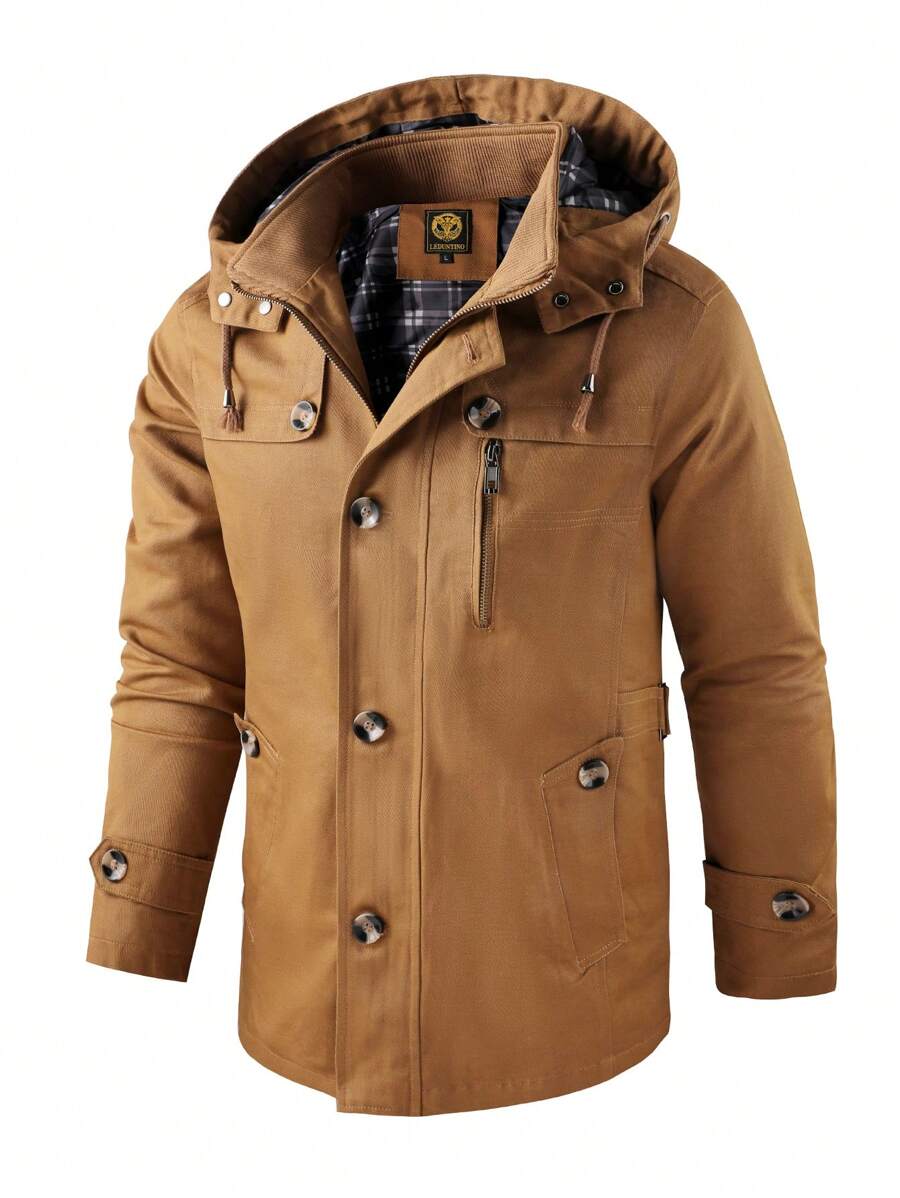 LEDUNTINO Giacca casual da uomo con bottoni, stile cargo, adatta come regalo per marito/fidanzato, giacca antivento leggera da uomo con cappuccio staccabile, tasconi, giacca primaverile/autunnale