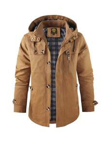 LEDUNTINO Giacca casual da uomo con bottoni, stile cargo, adatta come regalo per marito/fidanzato, giacca antivento leggera da uomo con cappuccio staccabile, tasconi, giacca primaverile/autunnale