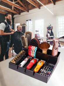 1pc Hairdresser Tool Tray Box, Professional Hair Cutting Tool Storage Container With Non-Slip Mat And Razor Holder, Suitable For Barber Salon,Hair Tools,Hair Products And Accessories For Barber Salon Beauty Travel Essentials - Black - View 6