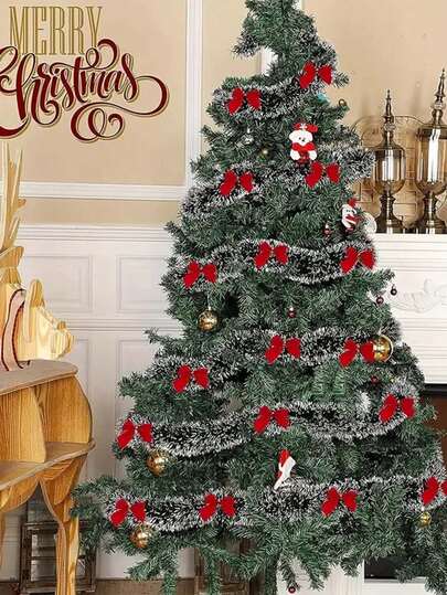 1 buc. Snur de pluș cu fulgi de zăpadă de Crăciun, accesorii pentru decorațiuni de Crăciun, ornament pentru brad de Crăciun, mini șnur de pâslă Shaggy de 2 m, verde cu margine albă, Halloween, decorațiuni de Halloween