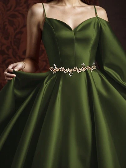 1件优雅金属叶子花朵装饰珍珠新娘腰带，适合情人节装饰，可搭配女孩紧身连衣裙作为腰部配饰