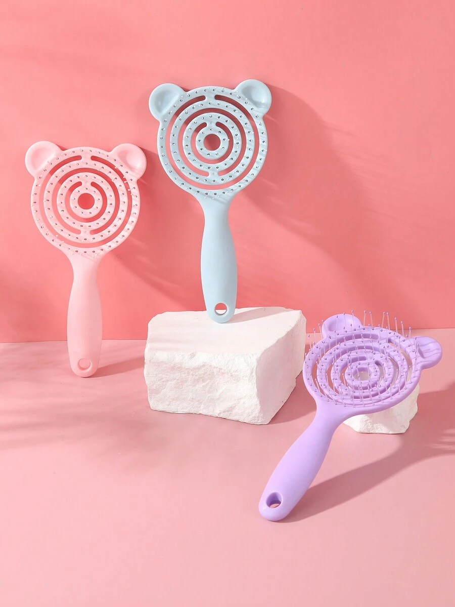 Portable Hollowed-Out Hair Comb In Candy Colors With Cute Panda Design, Plastic Detangling Combs For Styling And Care - Multicolor - View 1