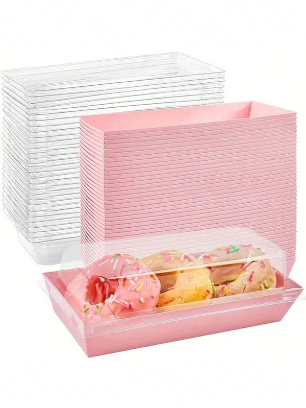 16/20/25/30/35pcs Rectangular Cake Box, Swiss Roll Plastic Container Sandwich Paper Box With Transparent Lid Muffin Cheese Pastry Dessert Box Sushi Fruit Display Food Storage Rack Cupcake Container Box (White/Brown/Pink)