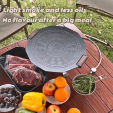 SKBK 13.3in/34cm Portable Lightweight Smokeless BBQ Grill Pan, Quick Heating & Non-Stick, Aluminum Alloy Construction, Durable And Easy To Clean, Ideal For Outdoor Cooking, Camping, Picnics, Fishing, Hunting, Hiking, Cycling - Black - View 4
