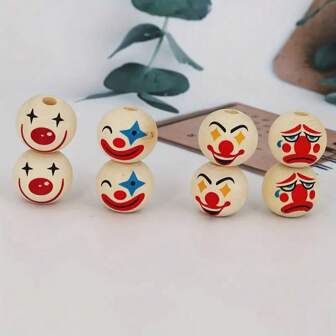 20pcs 20Mm Smiling Clown Wooden Beads - Natural Color, Diy Jewelry & Keychain Crafting Supplies, Perfect For Handmade Decorations Pendants For Jewelry Making Charms For Jewelry Making