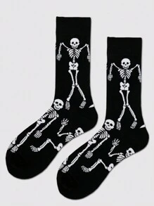 1双男士骷髅印花袜子，适合男士，秋季，万圣节 - 彩色 - 查看 3