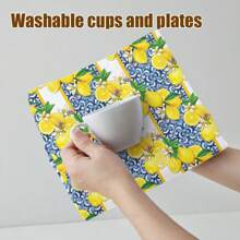 2 piezas/set Paño de cocina con estampado de limón de porcelana azul y blanco vintage, paño de cocina de secado rápido, tela decorativa de cocina y baño - Multicolor - Ver 10
