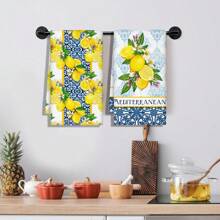 2 piezas/set Paño de cocina con estampado de limón de porcelana azul y blanco vintage, paño de cocina de secado rápido, tela decorativa de cocina y baño - Multicolor - Ver 8