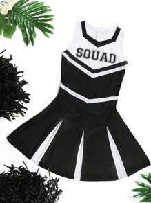 I LOVE FANCY DRESS Ladies Cheerleader Costume With Matching Colour Pom Poms Pair Dress Adults Outfit Halloween Block Colour Cute Dress Cheerleader Uniform Sexy Sporty - Black - View 1