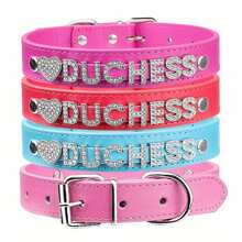 Vòng cổ chó bằng da PU tùy chỉnh có ID đính đá hình trái tim - Phụ kiện thời trang cho thú cưng, phù hợp với giống chó nhỏ đến trung bình Trang trí phong cách, thời trang, đầy màu sắc, cổ điển, dễ thương, thu gọn, dễ thương Tùy chỉnh, độc đáo, tùy chỉnh, cá nhân hóa cho thú cưng nhân ngày kỷ niệm, sinh nhật - Màu Hồng Tươi - Xem 3