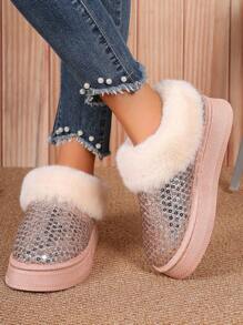 Women Snow Boots New Autumn Winter Fashion Versatile Short Boots Plush Lined Thick Warmth Slip-On Ankle Boots - Pink - View 6