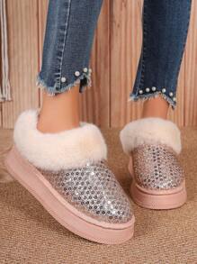 Women Snow Boots New Autumn Winter Fashion Versatile Short Boots Plush Lined Thick Warmth Slip-On Ankle Boots - Pink - View 4