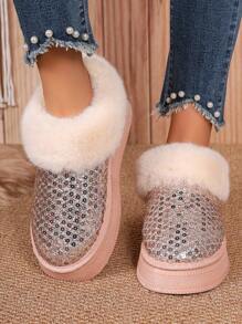 Women Snow Boots New Autumn Winter Fashion Versatile Short Boots Plush Lined Thick Warmth Slip-On Ankle Boots - Pink - View 3