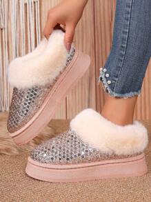 Women Snow Boots New Autumn Winter Fashion Versatile Short Boots Plush Lined Thick Warmth Slip-On Ankle Boots - Pink - View 2