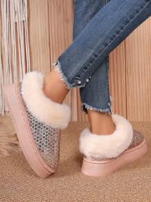 Women Snow Boots New Autumn Winter Fashion Versatile Short Boots Plush Lined Thick Warmth Slip-On Ankle Boots - Pink - View 5