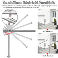 VA-Cerulean Stainless Steel Entrance Railing 80cm/100cm/120cm/150cm/180cm/200cm Stair Railing Handrail Railing For Indoor Outdoor Stairs Wall Handrail With 1 Post - Silver - View 8