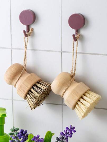 1pc/2pcs Natural Sisal Brush, Wooden Handle Non-Scratch Pot Scrub Vegetable Brush, Multipurpose Kitchen Cleaning Brush