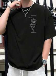 Men's T-Shirt White Rose Flower 100% Cotton Shirt - màu đen - Xem 1