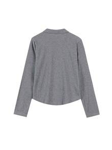 时尚女式短款修身长袖打底上衣 - 灰色 - 查看 3