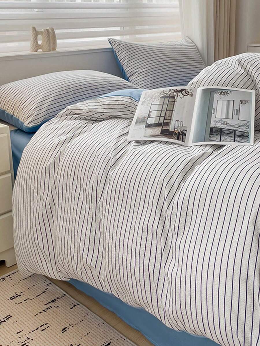 Bộ ga trải giường 4 món tối giản bằng cotton mềm mại đã qua xử lý (1 vỏ chăn + 1 ga trải giường + 2 vỏ gối), ga trải giường in họa tiết lô hội thân thiện với da, chống trượt 360°, không chất làm trắng quang học, thoáng khí, mềm mại, bền, có thể giặt, ấm áp, phù hợp cho phòng ngủ, phòng khách, ký túc xá sinh viên, cả gia đình, mọi mùa.
