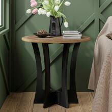 COZAYH Farmhouse Round End Table With Criss-Cross Wood Legs, Rustic French Country Side Table For Dinning Or Living Room, Modern, Black, Natural Wood - 自然色&黑色 - 查看 7