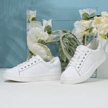 Comfyshoes Women's Fashion Sports Shoes, Leather Sneakerss, Casual Sports Shoes Low Platform Walking Shoes - 白色 - 查看 5
