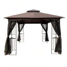 10x10 Outdoor Patio Gazebo Canopy Tent With Ventilated Double Roof And Mosquito Net(Detachable Mesh Screen On All Sides),Suitable For Lawn, Garden, Backyard And Deck,Brown Top - Brown - View 3