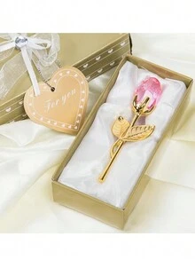 1pc Mini Glass Rose Crystal Flower Artificial Flower Decoration For Office Desktop, Wedding, Party, Valentine's Day Gift (Gift Boxed, Random Gift Box Color) - Multicolor - View 6