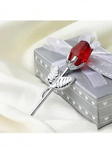 1pc Mini Glass Rose Crystal Flower Artificial Flower Decoration For Office Desktop, Wedding, Party, Valentine's Day Gift (Gift Boxed, Random Gift Box Color) - Multicolor - View 8