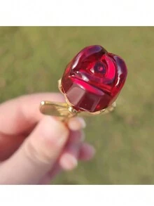 1pc Mini Glass Rose Crystal Flower Artificial Flower Decoration For Office Desktop, Wedding, Party, Valentine's Day Gift (Gift Boxed, Random Gift Box Color) - Multicolor - View 7