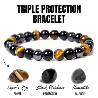 1pc Beaded Bracelet Power Triple Protection For Men Women Blue Tigers Eye Citrine Beads Bangles Thanksgiving Day Grandparents Day Gifts Grandma Grandpa From Daughter Son Granddaughter Brother