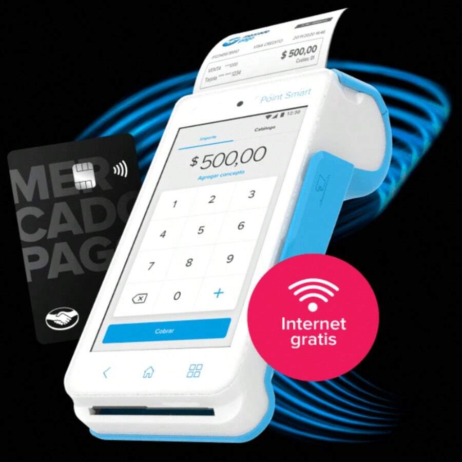 Lector de Tarjetas Terminal de pago Point SMART Mercado Pago Internet gratis - Paga con tarjeta - Cobro con tarjeta - Maquina para pagar con tarjeta. - Azul y blanco - Ver 1