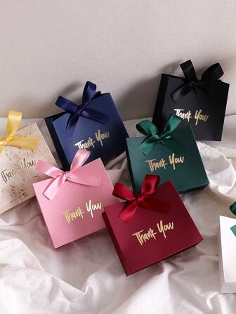 10 Pieces Elegant Mini Gift Box/Gift Bag With Gold Ribbon And Text Thank You Design, Available In Multiple Colors, Perfect For Wedding Favors, Party Favors And Small Gifts, Perfect For Birthdays, Gender Reveals, And Halloween Treats, Golden Thank You Text Design, Back To School Valentine Day