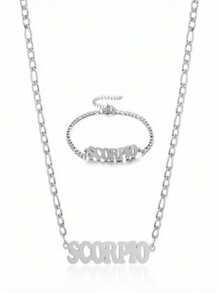 1 Pc Stainless Steel Fashion New Zodiac Letter Pendant Bracelet Jewelry NK Chain Twelve Constellations Birthday Gift For Women Girls And Men , Party ,Christmas Gift,New Year,Mother'S Day - Silver - View 22