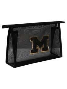 1个黑色网袋，大容量带黑色姓名首字母，毛巾刺绣字母A-Z，透明网状化妆品收纳袋，多功能旅行便携包，口红护肤品收纳洗漱化妆包，学生文具袋，网状拉链袋，旅行化妆品包装收纳袋，简约高档，配饰收纳，适用于宿舍收纳，旅行，出差，游泳，居家收纳 - 黑色 - 查看 23