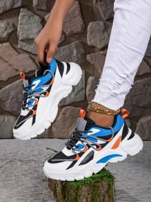 Ladies' Breathable Mesh Sneakers, Fashionable Casual Thick-Soled Sneakers, Comfortable Outdoor Running Training Shoes - White and Blue - View 4