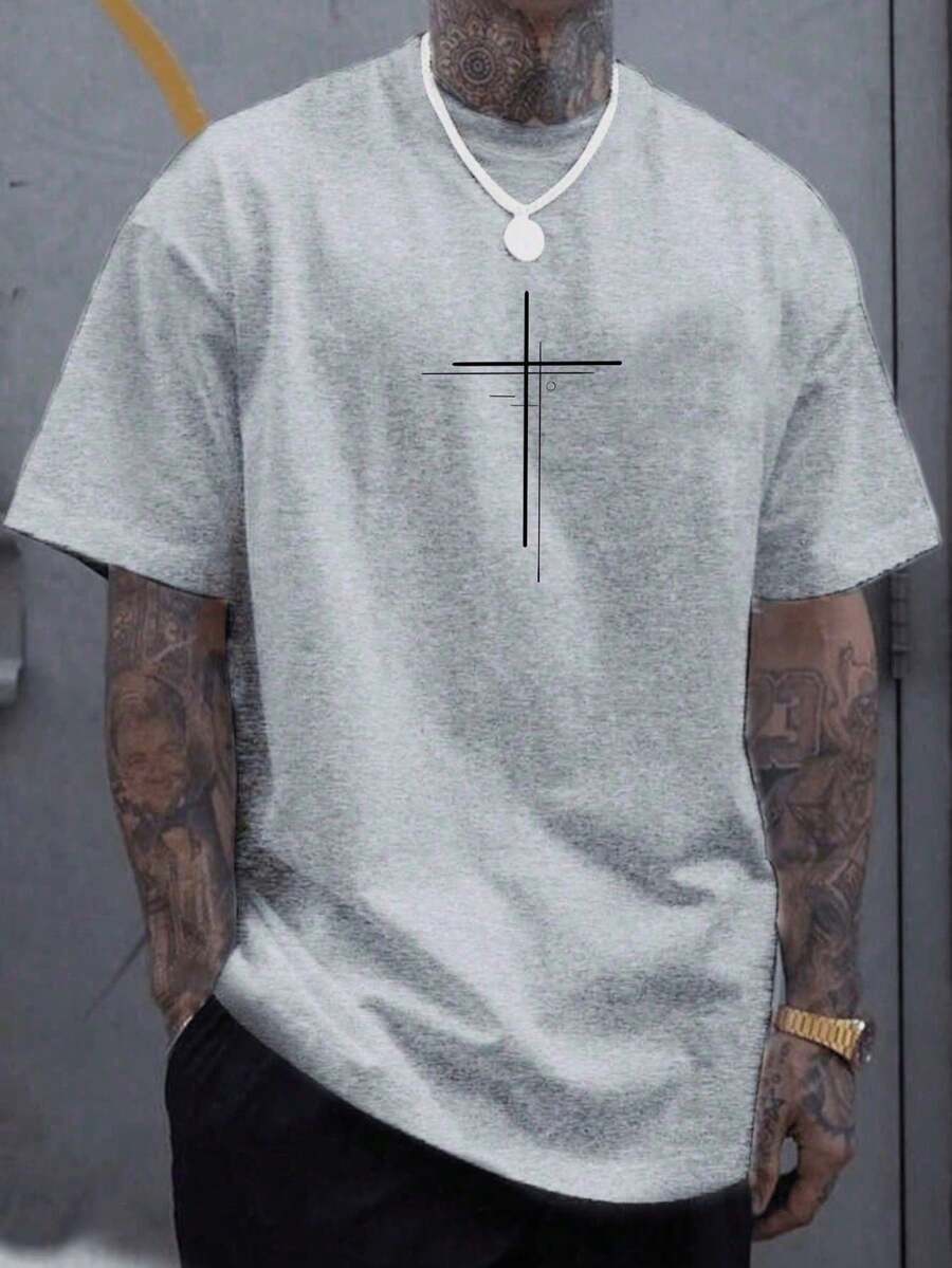 Men's Double Cross T-Shirt 100% Cotton Premium Shirt - 灰色 - 查看 1