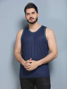 Men's American Model Cotton And Elastane Ribbed Ribbed Tank Top - 藏蓝色 - 查看 5