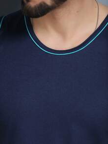 Men's American Model Cotton And Elastane Ribbed Ribbed Tank Top - 藏蓝色 - 查看 7