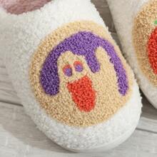 Pantuflas de peluche con estilo vintage, bordado adorable de dulces, galletas, calabaza y fantasma de Halloween, para uso unisex, regalo festivo